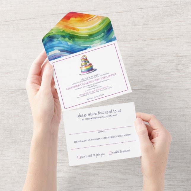 Rainbow Cake Wedding Invitation (Tearaway)