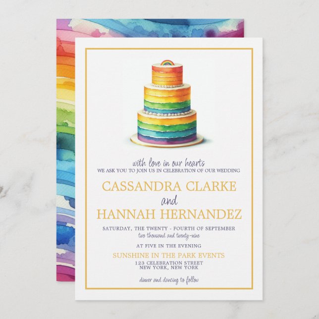 Rainbow Cake Wedding Invitation (Front/Back)