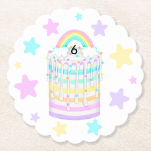 Rainbow Cake with Pastel Stars Paper Coaster