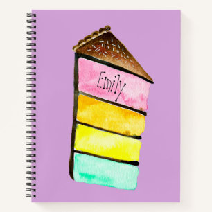 Rainbow cake yum watercolor cute art notebook