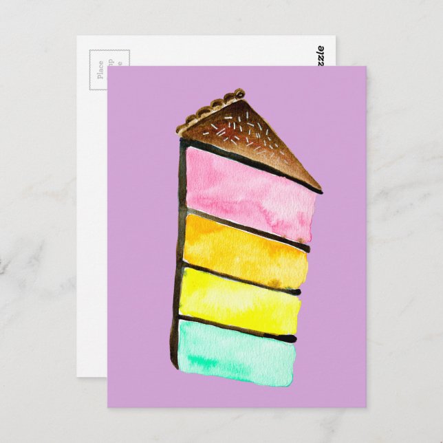 Rainbow cake yum watercolor cute art postcard (Front/Back)