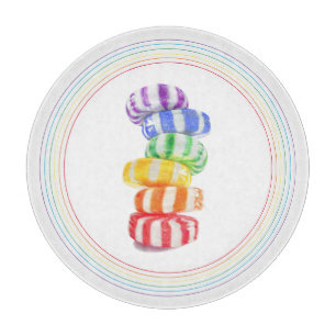 RAINBOW CANDY 12" Round Glass Cutting Board