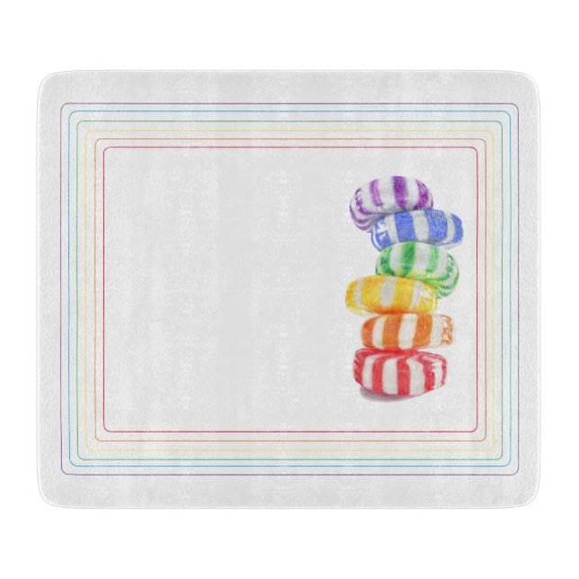 RAINBOW CANDY 6x7 Glass Cutting Board (Front)
