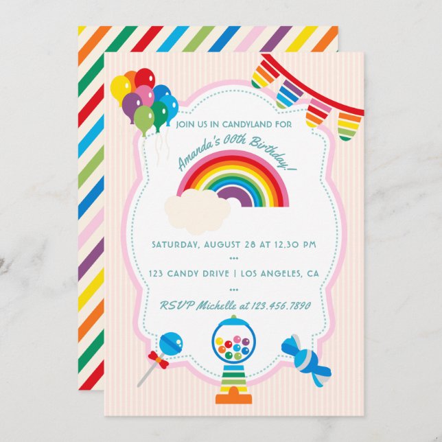 Rainbow Candy Birthday Party invitation (Front/Back)
