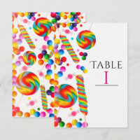 Rainbow Candy Birthday Party Table Number Card