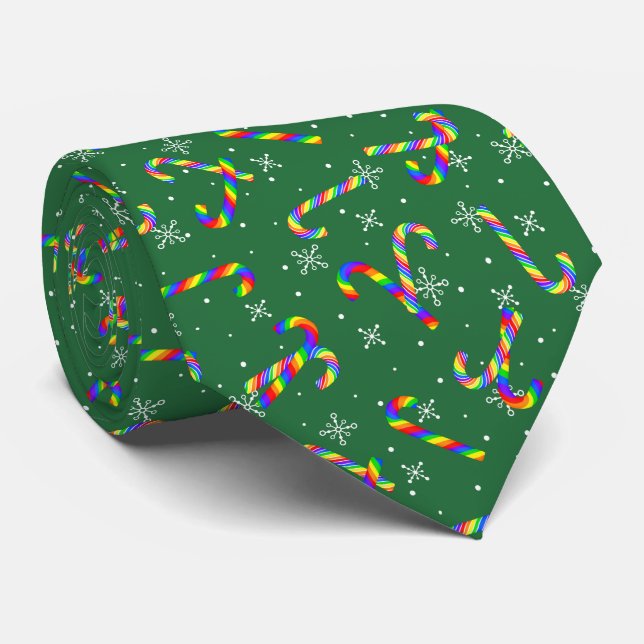 Rainbow Candy Canes Christmas  Tie (Rolled)