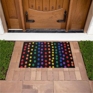 Rainbow Candy Dots on Black  Doormat
