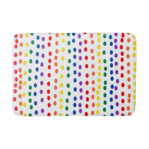 Rainbow Candy Dots on White  Bath Mat