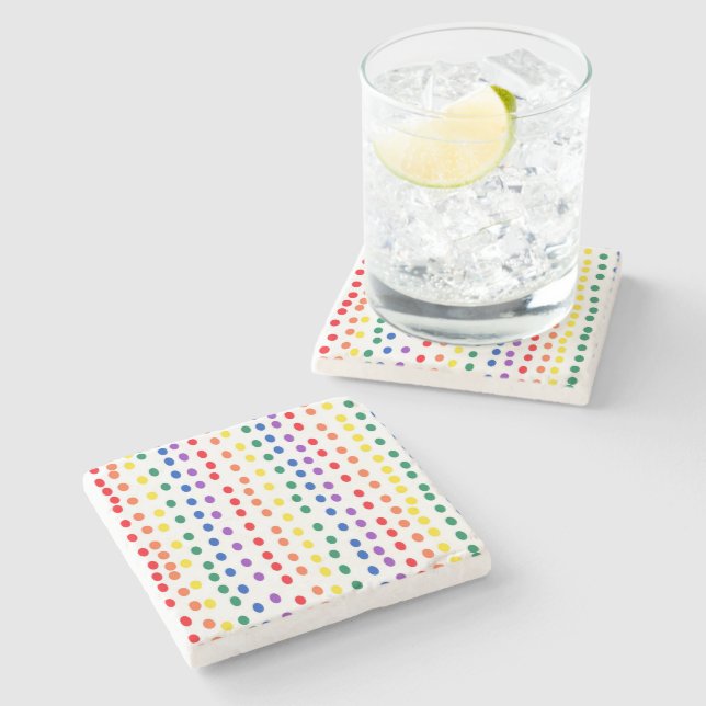 Rainbow Candy Dots on White  Stone Coaster (Side)