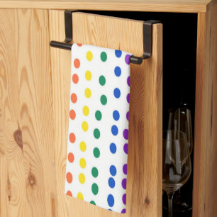Rainbow Candy Dots on White Tea Towel