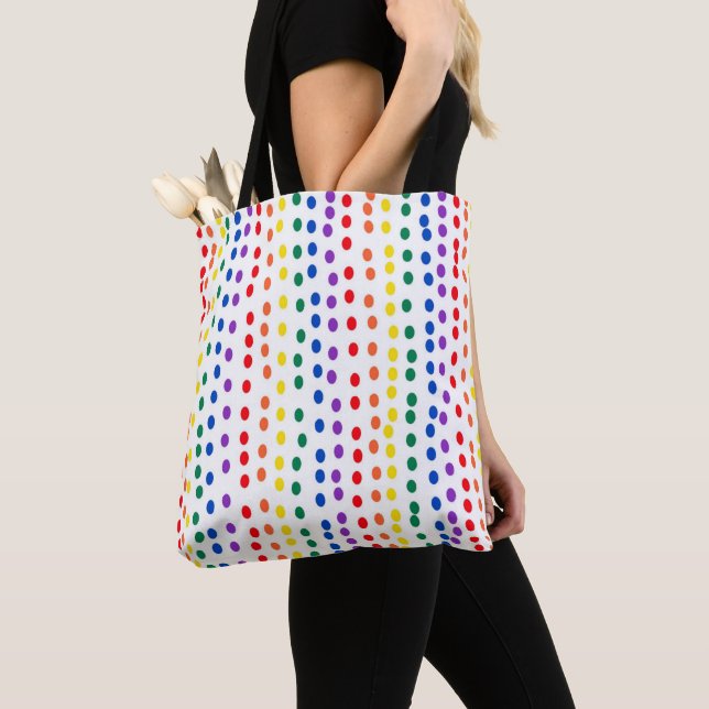 Rainbow Candy Dots on White Tote Bag (Close Up)