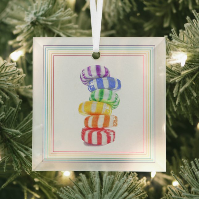 RAINBOW CANDY Glass Square Ornament (Insitu)