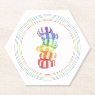 RAINBOW CANDY Hexagon Paper Coasters