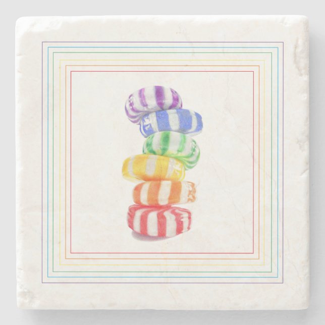 RAINBOW CANDY Marble Stone Coaster (Front)