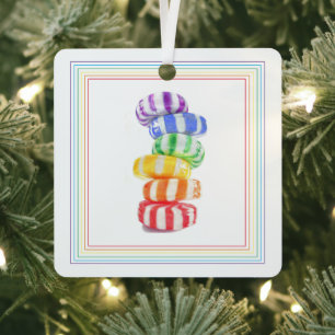 RAINBOW CANDY Metal Square Ornament