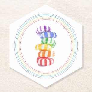RAINBOW CANDY Pointed Hexagon Paper Coasters