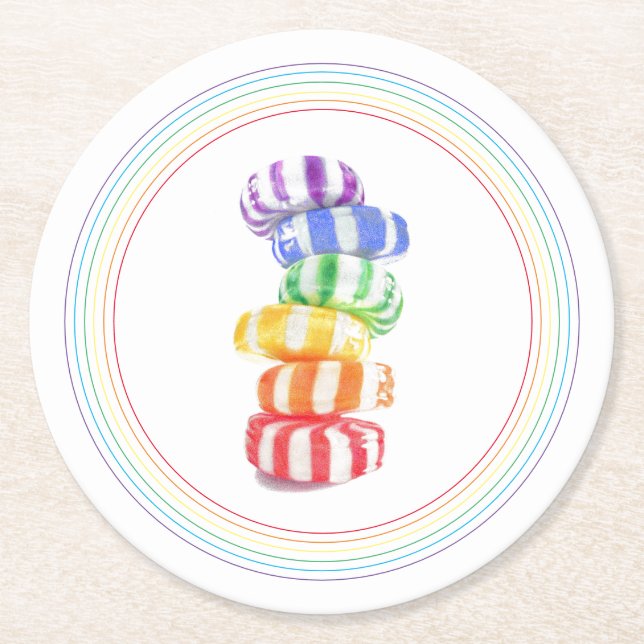 RAINBOW CANDY Round Paper Coasters (Front)