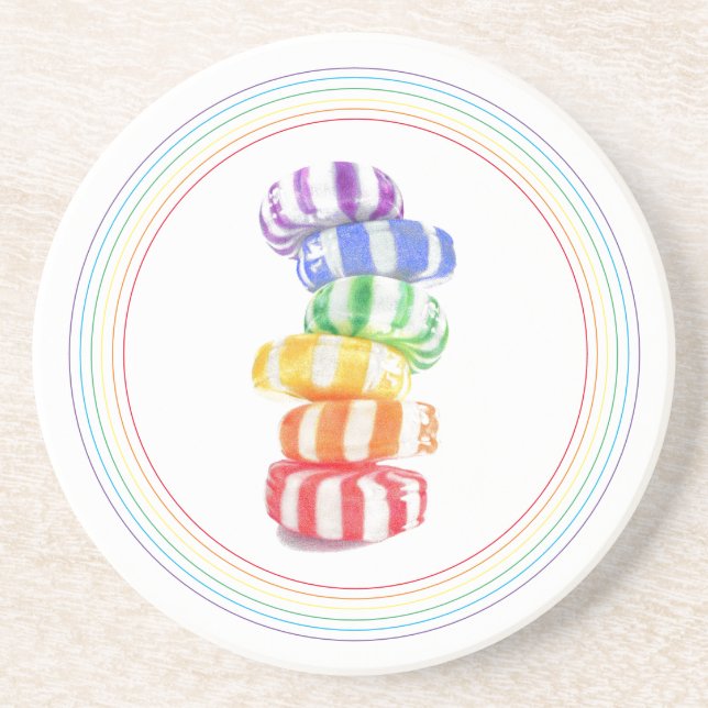RAINBOW CANDY Round Sandstone Coaster (Front)