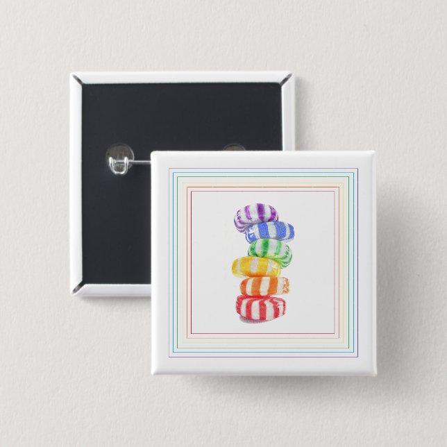 RAINBOW CANDY Square Pin Button (Front & Back)