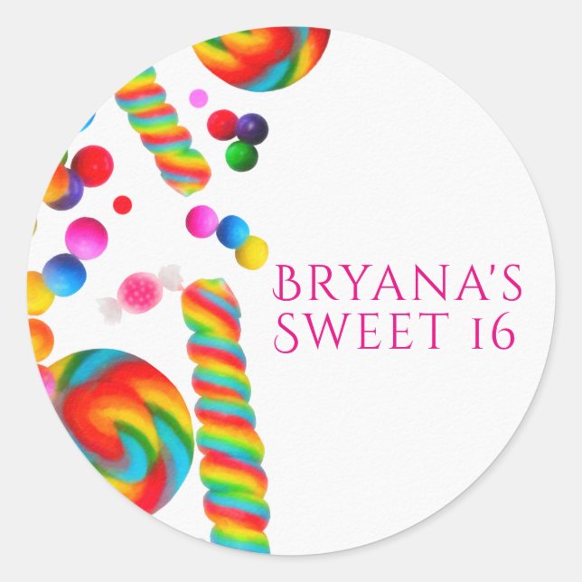 Rainbow Candy Sweet Birthday Party Favour Custom Classic Round Sticker (Front)