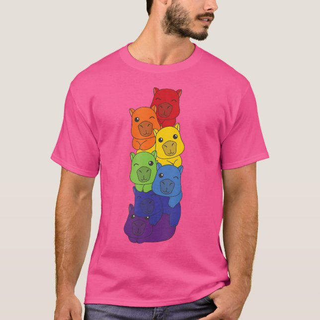 Rainbow Capybaras Cute Animals Colourful Capybara T-Shirt (Front)