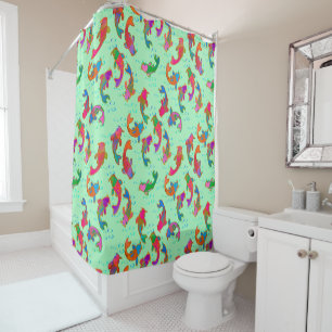 Rainbow Carp Dancing in the Rain Shower Curtain