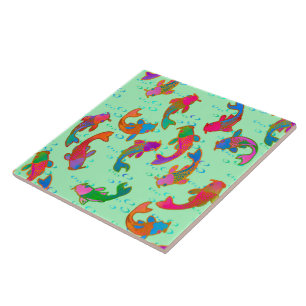Rainbow Carp Dancing in the Rain Tile
