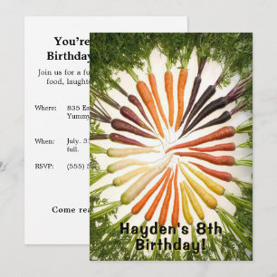 Rainbow Carrot Birthday Party Custom Name Age  Invitation