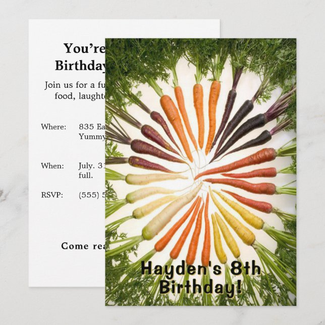 Rainbow Carrot Birthday Party Custom Name Age  Invitation (Front/Back)