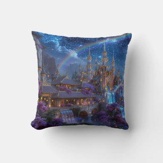 Rainbow Castle Night Throw Pillow