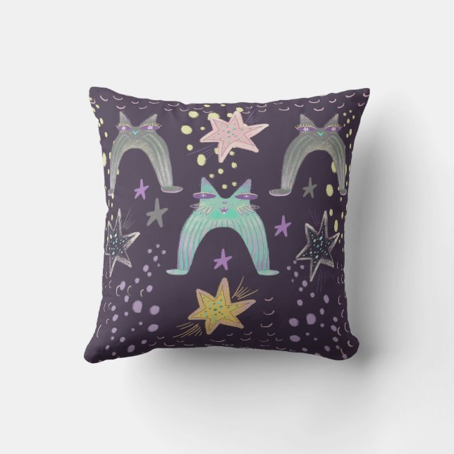 rainbow cat art  cushion (Back)