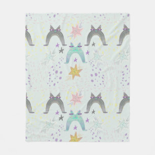 rainbow cat art fleece blanket