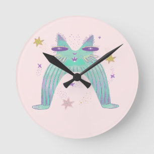 rainbow cat art  round clock