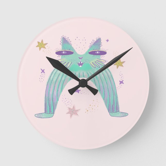 rainbow cat art  round clock (Front)