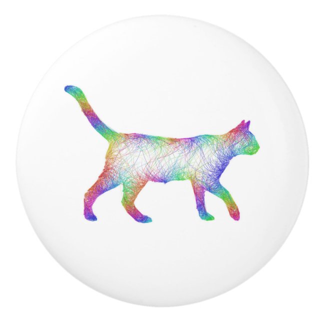 Rainbow cat ceramic knob (Front)