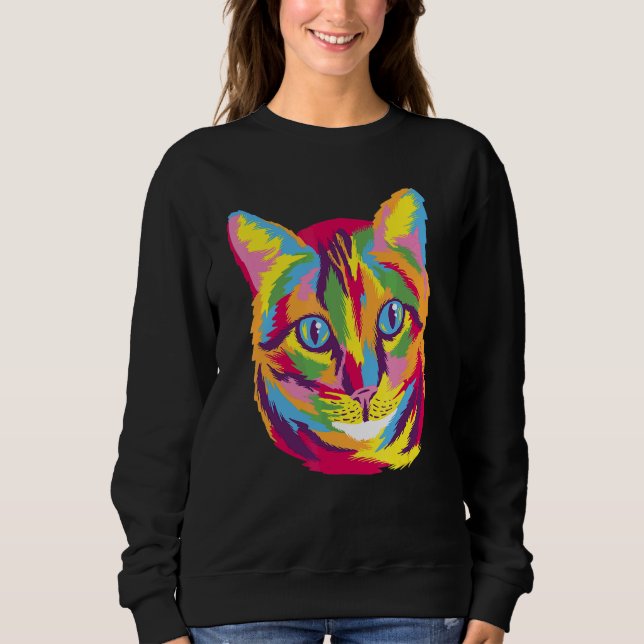 Rainbow Cat Cool Retro Fun Weird Bizarre Art Sweatshirt (Front)