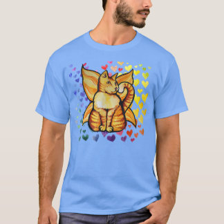 Rainbow Cat Fairy Love Hearts Cute T-Shirt