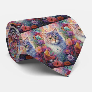 Rainbow Cat Flowers Boho Tie