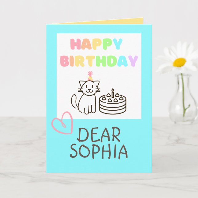 Rainbow Cat Happy Birthday  Card (Small Plant)