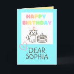 Rainbow Cat Happy Birthday  Card<br><div class="desc">It's the Rainbow Cat Happy Birthday Card. A cat in a hat and a cake are so cute. Colourful rainbow text and sky-blue&warm yellow are harmonised. It was designed as if a cute child had drawn it by hand. It's meaningful gift for your loved one. Purchase yours today! Have a...</div>