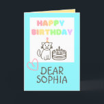 Rainbow Cat Happy Birthday  Card<br><div class="desc">It's the Rainbow Cat Happy Birthday Card. A cat in a hat and a cake are so cute. Colourful rainbow text and sky-blue&warm yellow are harmonised. It was designed as if a cute child had drawn it by hand. It's meaningful gift for your loved one. Purchase yours today! Have a...</div>