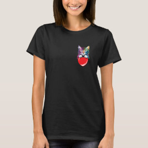 Rainbow Cat Hugging Heart, Cute Kitty Love Valenti T-Shirt