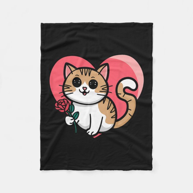 Rainbow Cat Hugging Heart Cute Valentine Graphic D Fleece Blanket (Front)