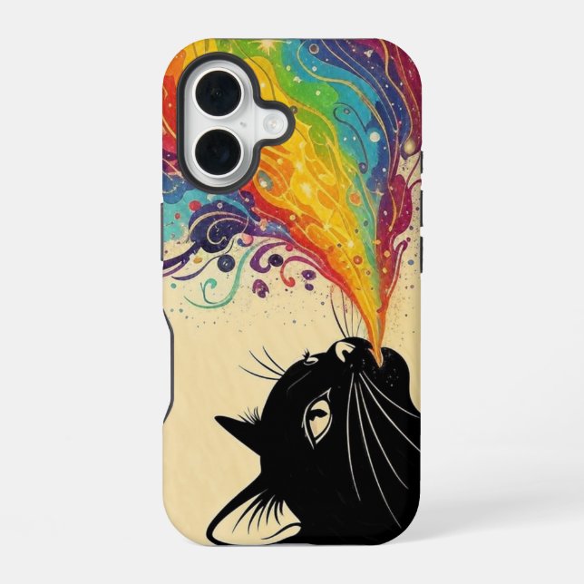 Rainbow cat iPhone 16 case (Back)