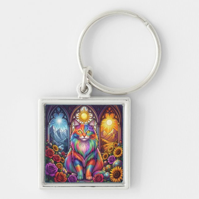 rainbow cat keychain  (Front)