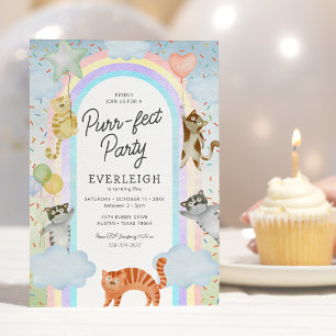 Rainbow Cat Kids Birthday Party Invitation