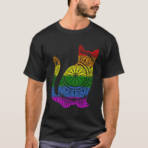 Rainbow Cat Kitty Mandala Lotus Flower Yoga Medita T-Shirt