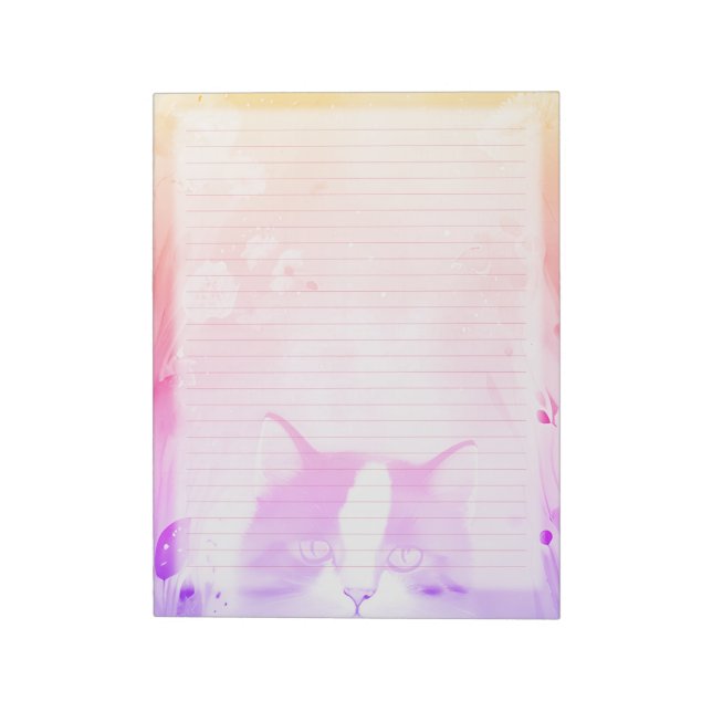 Rainbow Cat Lined Stationery - Pink Ruled Cat Love Notepad (Rotated)