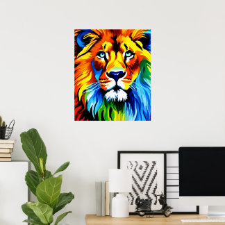 Rainbow Cat Lion Poster - Digital Art Fantasy