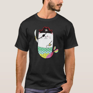 Rainbow Cat Mermaid Wearing A Halloween Pirate Cos T-Shirt